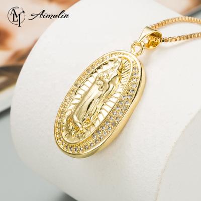 China TRENDY 18k Gold Necklace Statue Of Santa Maria Necklace Women's Cubic Zirconia Design Jewelry Copper Inlaid Necklace for sale