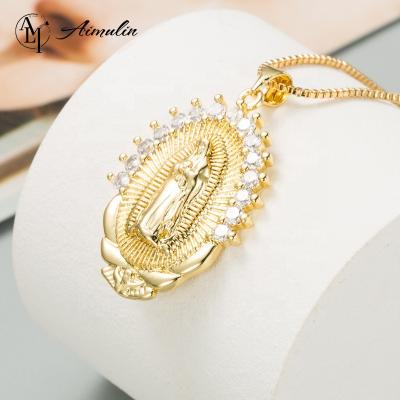 China FASHIONABLE Geometric Aura Madonna with18k Gold Lotus Necklace Jewelry Statement Necklacecopper and Zircon Pendant Necklace for sale