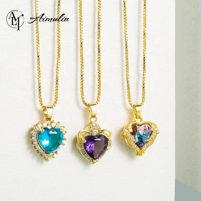 China FASHIONABLE creative heart of the sea gemstone necklace copper with gold plated necklace zircon temperament heart pendant necklace for sale