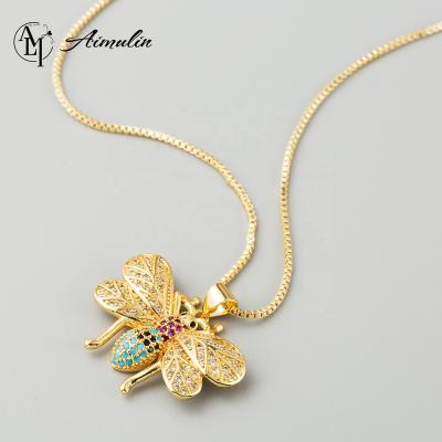 China TRENDY Fashion Jewelry Necklace Bee Diamonds Valentine's Day Clavicle Chain Copper Inlaid With Zircon 18k Gold Color Necklace for sale