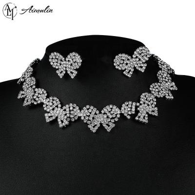 China Creative Hiphop Simple INS Bowknot Diamond Necklace Set Jewelry Stainless Steel Necklace for sale