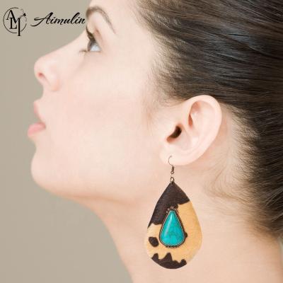 China FASHIONABLE Earings for women designer earrings 2021 popular brands leopard leather earrings with turquoise earrings wholesale for sale