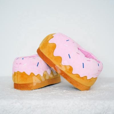 China 2022 Fashion Trend New Arrival Women Bedroom Slippers High Plush Donut Food Plush Slippers White Pink White Custom for sale