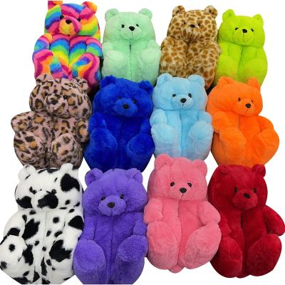 China 2021 New Color Amazon Women Teddy Bear Cute Soft Plush Stuffed Indoor Slipper Home Indoor Slipper for sale