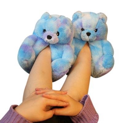 China Trend 23cm Kids Stuffed Bear Slippers Winter Warm Mommy And Me Fashion Plush Teddy Bear Home Cartoon Slippers for sale