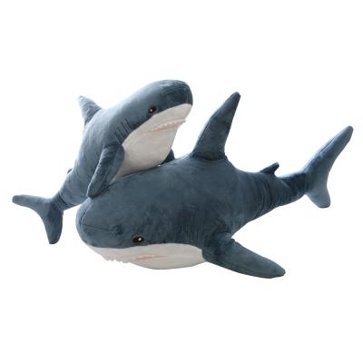 China Soft Plush Toys Shark Shaped Hot Selling Dark Blue Pillow Shark Toy for sale