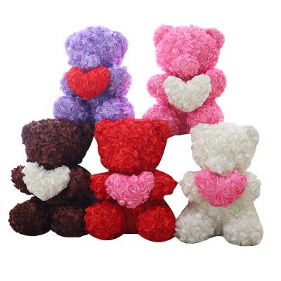 China 40cm Stuffed Plush Valentine's Day Women Girls Decoration Gifts Bouquet Rose Heart Teddy Bear for sale