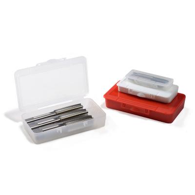 China Plastic With Hook 3pcs Screw Tap Cutter Tools Plastic Packing Box For DIN/ISO Hand Screw Taps for sale