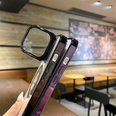 China Shockproof Invisible Bracket Magnetic Camera Lens Metal Metal Case For iPhone 14 12 13 pro Max Plus For MagSafe Plating Clear Hard PC Cover for sale