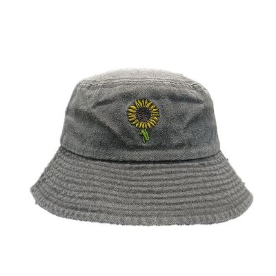 China Formal Liner Washed To Do Old Sunflower And Chrysanthemum Embroidered Pot Hat for sale