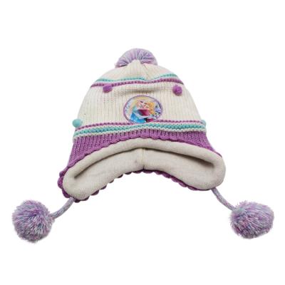 China COMMON Children's Hat Winter Baby Knitted Hats Beanies With Embroidery Custom Toddler Knitted Hats With Two Balls for sale