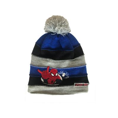 China Boys COMMON Winter Spider-Man Beanie Embroidered Warm Knitted Hat With Logo for sale