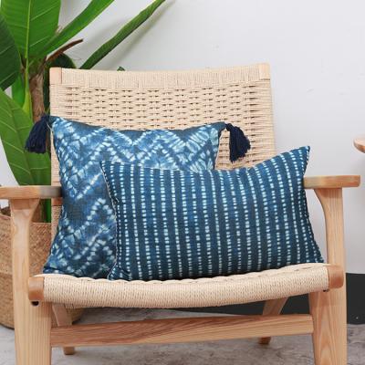 China Other Luxury Geometric Print Tassel Pillow Case Polyester Cushion Fast Shipping Dyeing Splicing Cover for sale