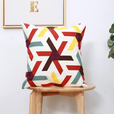 China Viable Wholesale Geometric Splicing Custom Towel Embroidery Polyester Tile Crate Cushion Cover for sale