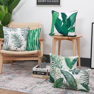 China Other Style Pastoral Customization Green Plant Printing Outdoor Woven Chair Cushion Cover 45x45 for sale