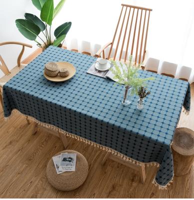 China Custom Multicolor Fabric Optional Tassel Optional Plaid Plaid Tablecloth Oilproof Jacquard Polyester Decorative Tablecloth for sale