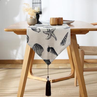 China Modern Home Decorative Navy Element Printed Tasseled Polyester Table Runner for sale