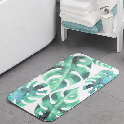 China Washable 3D Digital Printing Palmettes Monstera Thickness Waterproof Custom Bath Mat Bathroom for sale