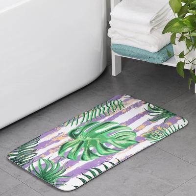 China Washable Summer Green Plant Printing Monstera Thickness Waterproof Custom Bath Mat Bathroom for sale