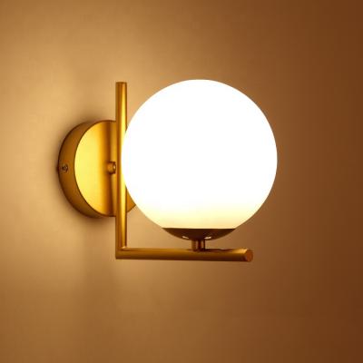 China Modern Art Deco Indoor Decorative Gold Globe Glass Ball Wall Lamp Low White Sconce For Home Living Room for sale