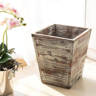 China Farmhouse Style Solid Wood Box Waste Paper Basket for sale