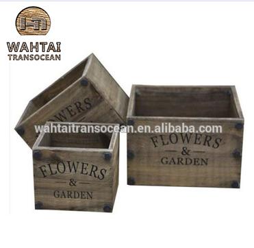 China Europe Square Vintage Wooden Planter Herbs Bulbs Garden Plants Flowers Storage Box for sale