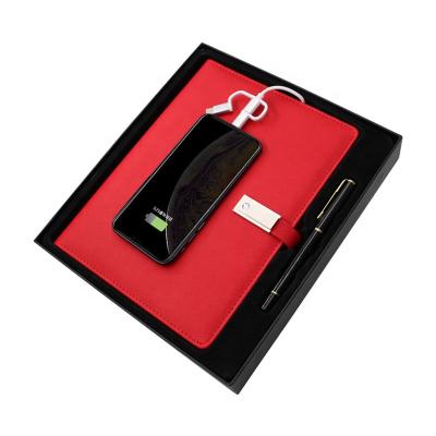 China Business Eco - Friendly Paper Luxury Gift Set Leather Wireless Charger Power Bank Notebook With Box for sale