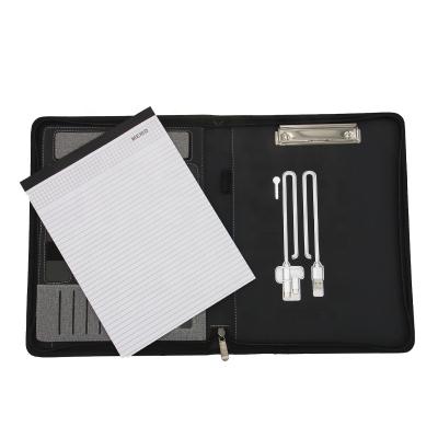 China New Arrival A4 Business Zipper File Folder Eco-friendly Paper Leather Notebook Powerbank Padfolio for sale