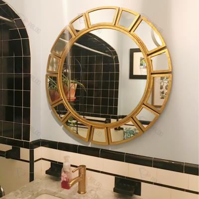 China Wholesale Nordic Luxury Modern Large Round Gold Wood Frame Antique Home Art Decor Design Handcrafted Trimmed Accent Wall Hanging Mirror for sale