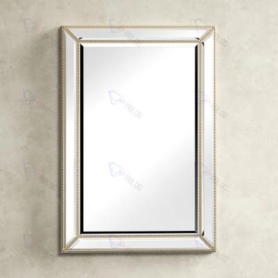 China Handcrafted Large Rectangle Decor Accent Wood Framed Beveled Glass Mirror for sale