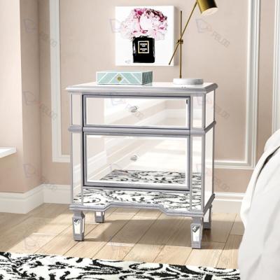 China Wholesale Modern Luxury Wood Mirrored Glamorous Mirrored Furniture 2 Drawer Storage Night Stand Bedside Table for sale