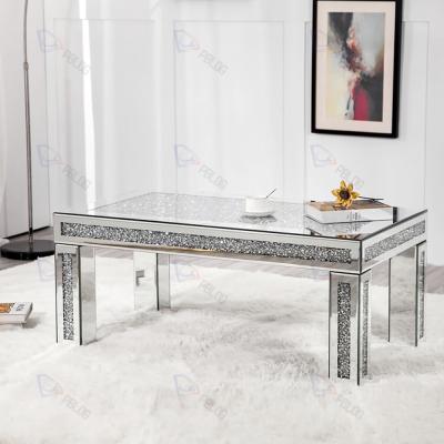 China Modern Design Luxury Silver Mirror Top Luxury Mirrored Coffee Table Floating Crush Glass Diamond Mirrored Coffee Table For Living Room for sale