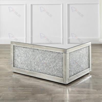 China Modern Luxury Hot Selling Modern Wood Mirrored Furniture Large Luxury Design Crushed Diamond Mirrored Coffee Table for sale