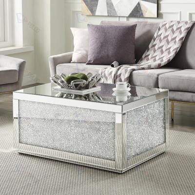 China Modern Furniture Luxury Contemporary Glass Mirrored Diamond Crushed Modern Luxury Style Large Mirror Coffee Table for sale