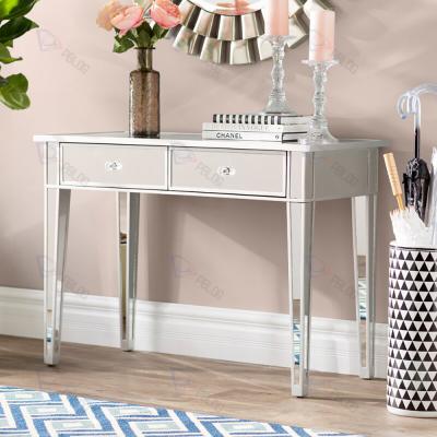 China Modern Mirrored Glass End Table With 2 Drawers Silver Mirrored Living Room Use Corner Table for sale