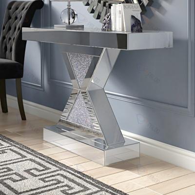 China Modern Mirrored Furniture Console Diamond Crush For Living Room Furniture Home Decor Mirrored Bedside Table for sale