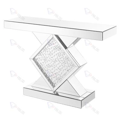 China Luxury Modern Crushed Diamond Mirrored Console Table With Mirror Set for sale