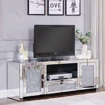 China Modern Luxury Home Decor Large Mirrored Cabinet Diamond Mirror TV Furniture for sale