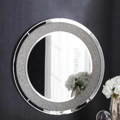 China Luxury Farmhouse Round Shape Decor Wall Mirror Diamond For Modern Bedroom Wall Mirror Decoration for sale