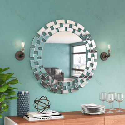 China Contemporary Wall Mirror Round Shaped Hollow Framed For Bedroom Decor Wall Mirror Decoration for sale