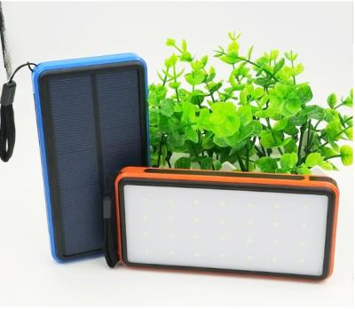 China New Convenient Dual USB 20000mA Solar Mobile Accessories Power Lamp Portable Outdoor Camper Power Bank 20000mah Mobile Phone for sale