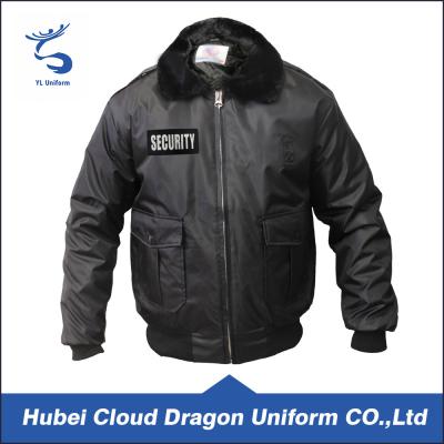 China Capas calientes del guardia de seguridad del negro del cuello de la piel, chaquetas del deber de la policía a prueba de viento en venta