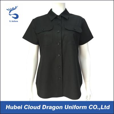 China Lady Black Short Sleeve Work Shirts , Military Style Shirts For Women for sale