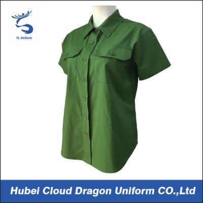 China Women Green Police Officer Shirts Short Sleeve Dress Shirts For Worker for sale