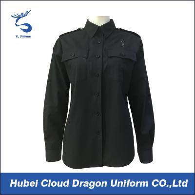 China Cotton Polyester Black Custom Military Shirts / Work Shirts Long Sleeve For Women for sale