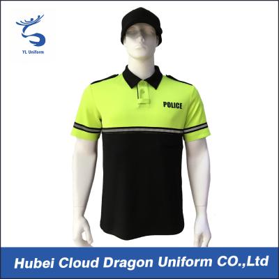 China Light Yellow Two Tone Security Guard T Shirts With Fluorescent Tape , Styles Customized for sale