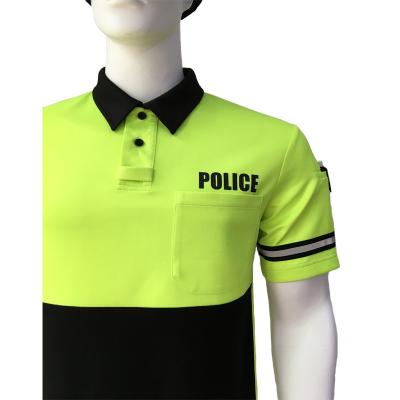 China Fluorescent Yellow Men'S Polyester Polo Shirts , Printed Polo Shirts With Reflective Tape for sale