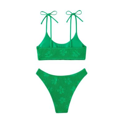 China 2023 Green Wave Fabric Flower Jacquard Breathable Stain Export Insistia Split Bikini Swimwear for sale