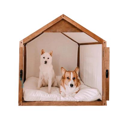 China Custom Wooden Indoor Windproof Kennel Dog House Modern Wooden House Dog Cage Kennel With Cushion Mat for sale