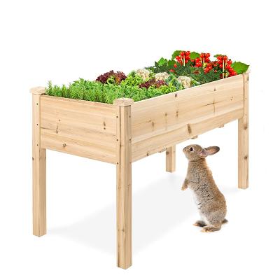 China Modern Whole Sale Accept Custom Order Solid Wood Planter Garden Bed Raised Wooden Raised Box For Backyard Patio Wooden Flower Box for sale